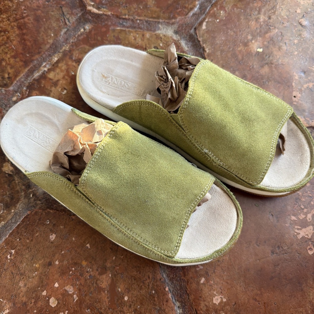 Lands End Suede Slide Slip On Walking Green Sandals Size 7B 84841 EUC